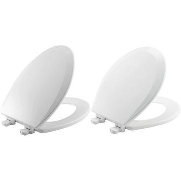 Toilet Seat Bundle with Easy Clean & Change Hinges | Elongated & Round Seats by Bemis – Plastic, White