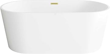 59" Bathtub In Glossy White With Brushed Gold Trim