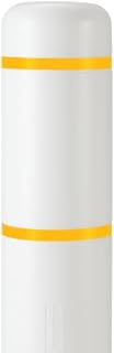 BollardGard 7" x 52" Bollard Cover White - Innoplast (White Yellow Tape)