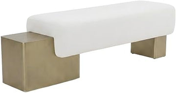 Starlight Canyon Home Fabric-Upholstered Bench with Antique Brass Legs, Contemporary Entryway Seating for Bedroom, Living Room
