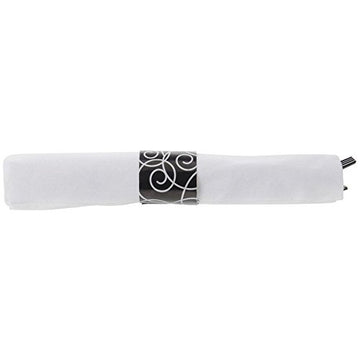 CaterWrap Black Plastic Silverware and White 17"sq Napkin with Black Geometric Pattern Band by HUBERT – Plastic, Black, Pack of 100, Model 119971