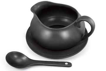Zenvy Gravy Boat with Saucer and Spoon, 24 Ounces, Matte Black