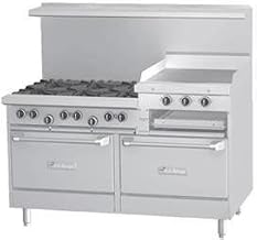 Garland U60-6G24RS U Series 60" Gas Restaurant Range with (6) 32,000 BTU Open Burners, 24" Raised Griddle/Broiler, (1) Standard Oven & (1) Storage Base