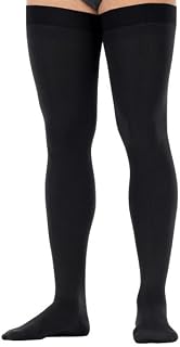 JOBST forMen Dotted Thigh High 15-20 mmHg Compression Socks, Closed Toe, Black, Large, Long