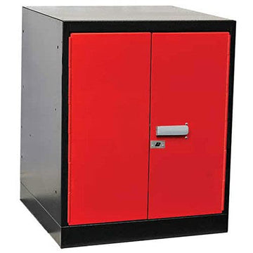 Fort Knox Workbench Pedestal- Doors by Hallowell – 24"L x 18"W x 32"H, Alloy Steel, Black Body, Red Door, Model FKWP8432-1ME