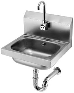 Krowne Metal HS-12 Wall Mount Hand Sink w/ 14"W x 10"FtoB x 6" Deep Bowl, Splash Mount Electronic Gooseneck Faucet, Rear Overflow & P-Trap