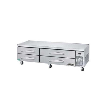 Stainless Steel 4 Drawer Chef Base with 5" Swivel Castors and 2 Front Brakes by Kool-It – 83 inches, Stainless Steel, Model KCB-83-4