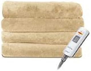 Sunbeam Velvet Premium Plush Electric Heated Throw Blanket with 3 Heat Setting Controller - Chiffon Beige Cream