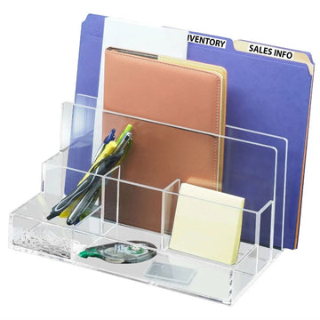 Kantek AD245 Acrylic Desk Organizer, 10 1/2" Wide, Clear - Default Title