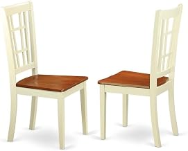 Furnifact Solid Wood Dining Chairs Set of 2, Traditional Wooden Kitchen Chairs for Dining Room Table, Buttermilk & Brown