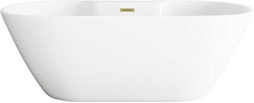 67" Bathtub In Glossy White With Brushed Gold Trim