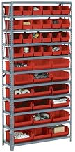 Global Industrial Open Bin Shelving w/11 Shelves & 42 Red Bins, 36x12x73