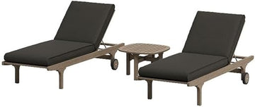 Modway Saratoga Teak Wood Set of 2 Chaise Lounge Chairs and Side Table in Weathered Gray Flint - 3-Piece Outdoor Furniture Set