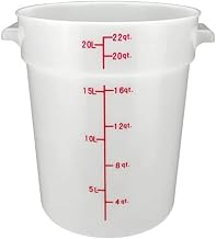 Winco 22 qt White Round Food Storage Plastic Container | Dishwasher safe, BPA-free, Freezer safe, Great for Ingredient Storage, Bulk Foods, Prep Stations and Kitchens