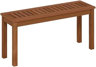 Brown Light Wood Outdoor Bench, Backless Garden Patio Seating with Durable Wood Frame for Backyard Deck Entryway Accent Furniture