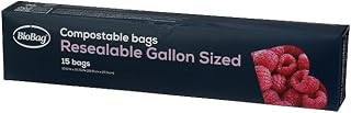 BioBag 100% Certified Compostable Resealable Food Storage Bags, 180 Count, Gallon, Perfect for Refrigerator or Freezer
