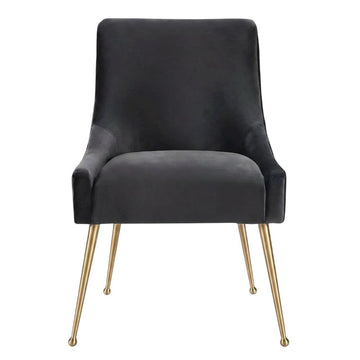 Velvet-Upholstered Side Chair with Gold Stainless Steel Legs by Starlight Canyon Home – Velvet, Grey