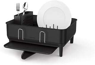 simplehuman Steel Frame Dishrack, Compact Dish Drying Rack for Small Kitchens, 360º Easy Drain Swivel Spout, Anti-Residue Coating, Moisture Control Surface, Matte Black