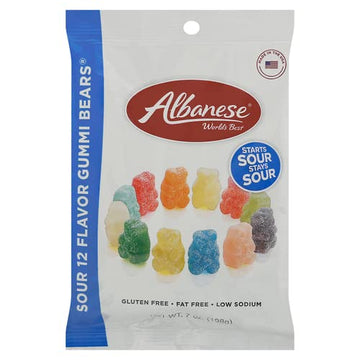 12 Sour Flavors Gummy Bears 7 oz. by Albanese – No Size, No Color, Model 55A5565