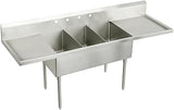 Elkay SS8354LR3 Commercial 102" x 27-1/2" Floor Mount Triple Compartment Scullery Sink with Drainboard