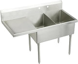 Elkay SS8248L0 Commercial 73-1/2" x 27-1/2" Floor Mount Double Compartment Scullery Sink with Drainboard