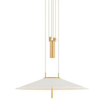 Emmons 1-Light Pendant | Essential & Modern Style | Aged Brass Finish | Made of Aluminum & Diffuser | Adjustable Hang Height 27-116" | 30" Dia x 6.75" H | -AGB/SWH by Hudson