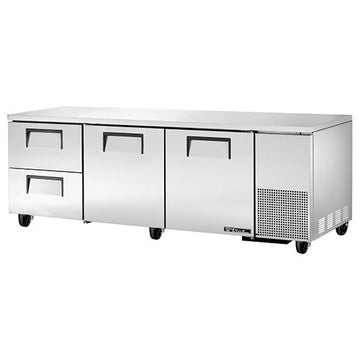 True Series Solid Doors & Drawered Three Section Deep Undercounter Rerigerator by True Decor – Stainless-Steel, Model TUC-93D-2