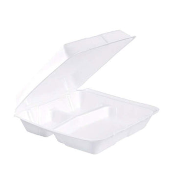 DART 95HT3R Lg 3 Comp Foam Hinged Container, 9.5 in (Case of 200)