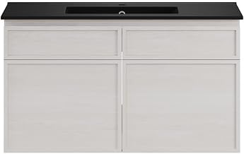 Swiss Madison St. Tropez 36" Wall-Mounted Bathroom Vanity in White Oak with Black Sink Top