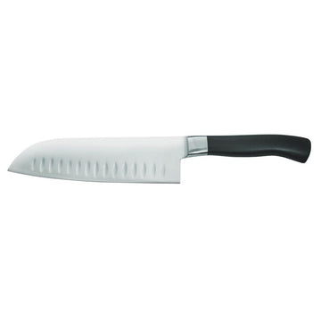 Stainless Steel Granton Santoku Knife with Black Santoprene Handle - 7" L Blade by HUBERT – 7", Stainless Steel, Black, Model FB8811180G