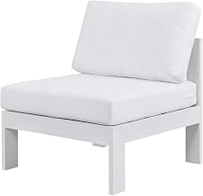 White Fabric Outdoor Patio Aluminum Armless Chair, Contemporary Style, Cushioned Seat, Weather-Resistant Frame, Comfortable Back Support