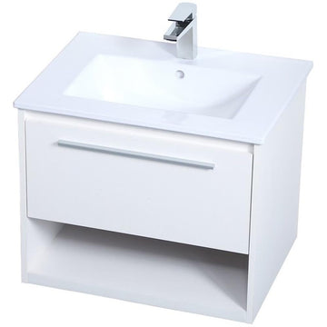 24 Inch Single Bathroom Floating Vanity in White by Elegant Decor – 24" - Single, Engineered Wood, Brushed Nickel,white, Model VF43024WH