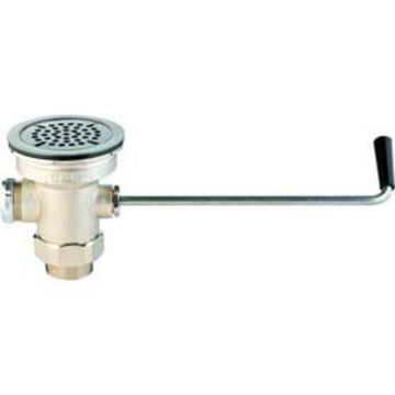 Waste Drain Valve by T&S Brass – 12.25 inches x 4.44 inches x 5.75 inches, Rough chrome plated brass body & adapter and stainless steel handle & flat strainer, Silver, Model B-3950