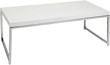 Furnifact White Melamine Coffee Table with Chrome Finish, Sturdy Wooden Top, Modern Design, Perfect for Living Room or Office, High Weight Capacity