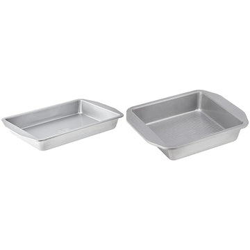 American Bakeware Classics Lasagna & Cake Pan Bundle by USA Pan – 9 x 13-Inch Rectangular and 8-Inch Square, Alloy Steel, Silver, Pack of 2