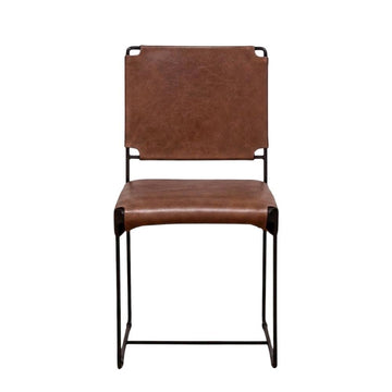 Top-Grain Leather Dining Chair with Reclaimed Iron Legs by Starlight Canyon Home – Leather, Tobacco Leather