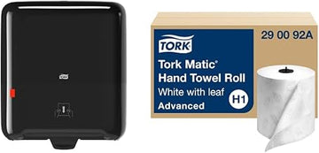 Tork Matic Hand Towel Roll Dispenser 5510282, Elevation Design - Paper Hand Towel Dispenser H1, One-at-a-Time Dispensing with Refill Level Indicator & Matic Hand Towel Roll, White with Gray Leaf