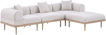 Beige Fabric 4-Piece Outdoor Modular Sectional with Cushioned Seating, Contemporary Style, Includes Pillows, Weather-Resistant Construction