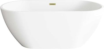 59" Bathtub In Glossy White With Brushed Gold Trim