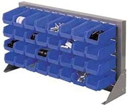 Global Industrial Louvered Bench Rack with (22) Blue Stacking Akrobins, 36x15x20