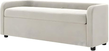 Furnifact Fabric-Upholstered Storage Bench with Lift-Top Seat, Black Legs Entryway Bench for Bedroom and Hallway