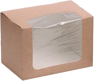PacknWood 210BLSQ1K Brown compostable wrap box with window, bakery boxes, treat boxes, macaron boxes, dessert boxes, pastry boxes, cookie boxes with window, L:4.9in W:3in H:2.8in - 500 pcs
