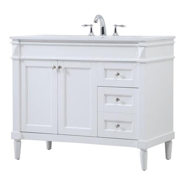 42 in. Bennett Single Bathroom Vanity by Elegant Decor – 42"Lx21"Wx35"H, Wood, White, Model VF31842WH