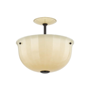 Nevins 1-Light Semi Flush | Essential Style | Distressed Bronze Finish | Glass Shade | Damp-Rated for Bathroom Use | 14" Dia x 13" H | Etched with Optic Shade | -DB by Hudson