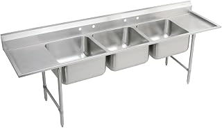 Elkay RNSF8372LR4 Rigidbilt 115-1/2" Triple Basin Free Standing Stainless Steel Utility Sink - 4 Faucet Holes