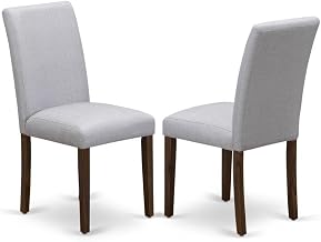 Furnifact Solid Wood Linen-Upholstered Dining Chairs Set of 2, Walnut Wooden Kitchen Chairs for Dining Room Table