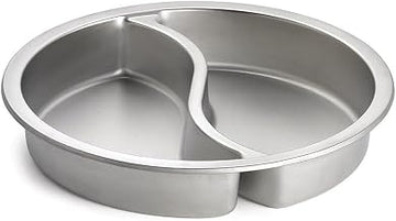 TableCraft CW40297 Replacement Food Pan, (2) 2-1/2 qt., 15" Dia. x 2-1/2", Round, Divided, (2) 2-1/2 qt. compartments, Dishwasher Safe, Stainless Steel, fits CW40168, CW40177, CW40164 & CW40165