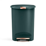 simplehuman Semi-Round Step Can, 50L / 13 Gallon Kitchen Trash Can, Studio Edition, Pet-Proof Slide Lock, 150,000-Step Pedal, Lid Shox® Silent Close, Hunter Green Plastic