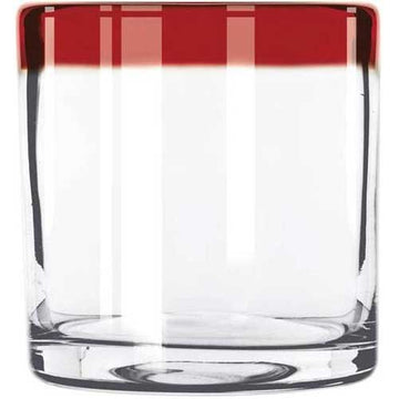 Aruba Red Rocks Glass by Libbey – 12 oz, 12.0 ounces, Glass, Clear with Red Rim, Pack of 12