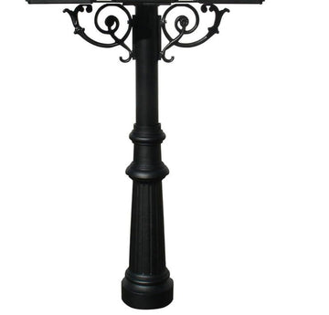 Hanford Rust Free Cast Aluminum Mailbox Post with Fluted Base and Scroll Supports to Mount 2 Mailboxes by Qualarc – 3"L x 22"W x 72"H, Aluminum, Black